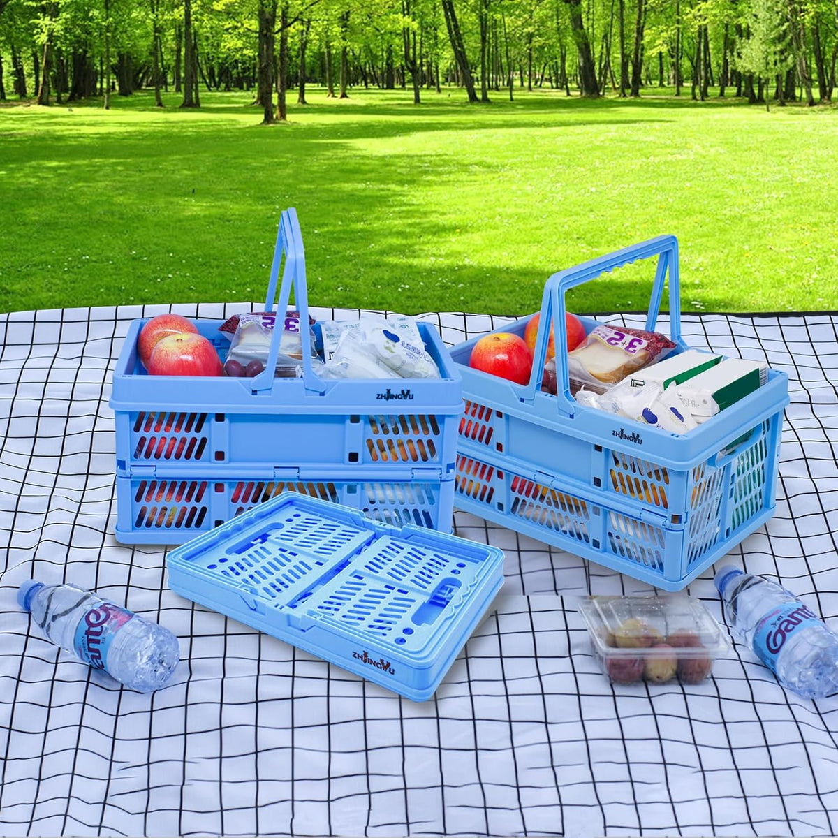 ZHJINGYU Collapsible crates for storage,plastic baskets for organizing 14.96" x 9.84"x7.87",shopping garden basket,foldable crate with Handles, car trunk basket,for Kitchen,Bathroom