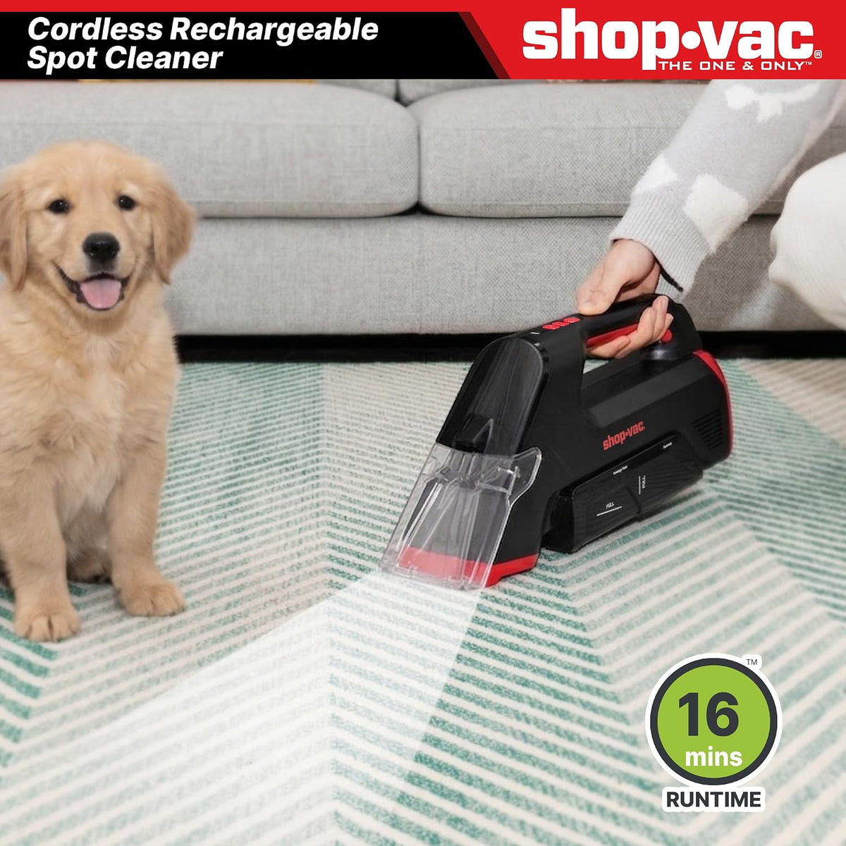 Shop-Vac 3-in-1 Cordless Spot Cleaner, Handheld Upholstery Cleaner with Spray, Rolling Brush and 5.5kPa Suction, 2 Water Tanks, USB-C Rechargeable