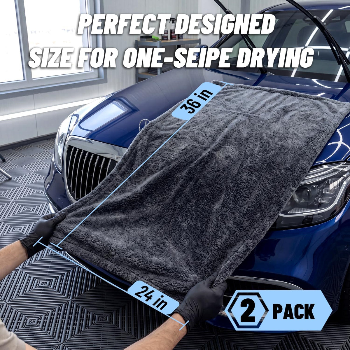𝟏𝟑𝟎𝟎GSM Car Drying Towels: 2-Pack 36"X24" - Super Absorbent