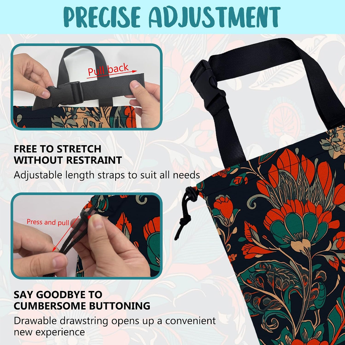 Car Garbage Bag Abstract Red and Green Flowers Hanging Canvas Car Trash Bag Drawstring Car Back Seat Organizer for Car Back Front Seat Console with Adjustable Buckle