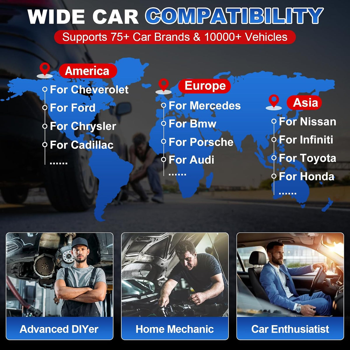 KINGBOLEN OBD2 Scanner S800 Car Scanner, OBD2 Diagnostic Scan Tool with 15 Reset, Oil Brake Throttle Service, Engine ABS SRS Transmission Code Reader, Battery Test, AutoVIN, Lifetime No Charge Update