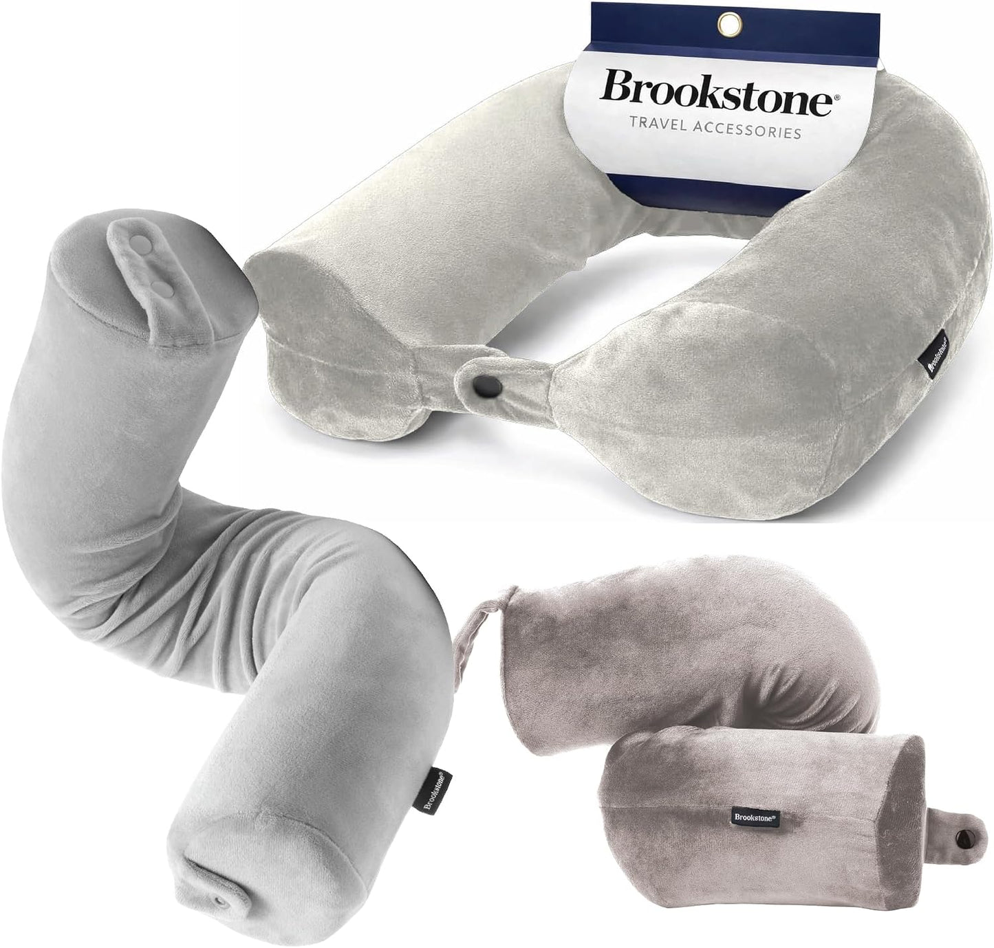 Brookstone Free Form Travel Pillow - Lightweight Flexible Memory Foam Travel Neck Pillow for Sleeping, Car, Airplane & Travel Support, Blue