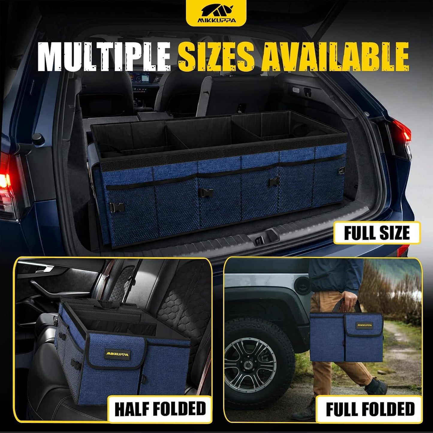 MIKKUPPA Car Trunk Organizer - 95L Collapsible Trunk Organizer with Lid, Sturdy Car Storage for SUV Auto Truck Van with Adjustable Straps and Non Slip Bottom (Blue, XX-Large)