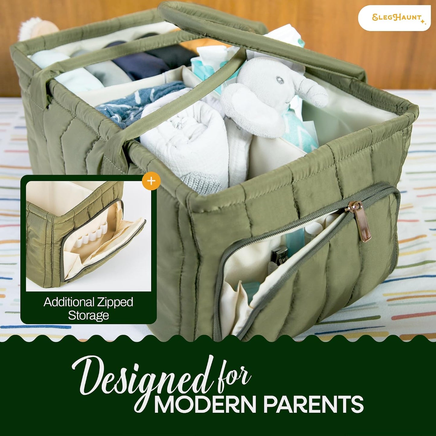 Large Diaper Caddy Organizer with Handle Neutral Boy Girl – Baby Basket for Nursery, Car, Changing Table – Portable Baby Storage with Compartments – Perfect for New Parents and Baby Shower Gifts