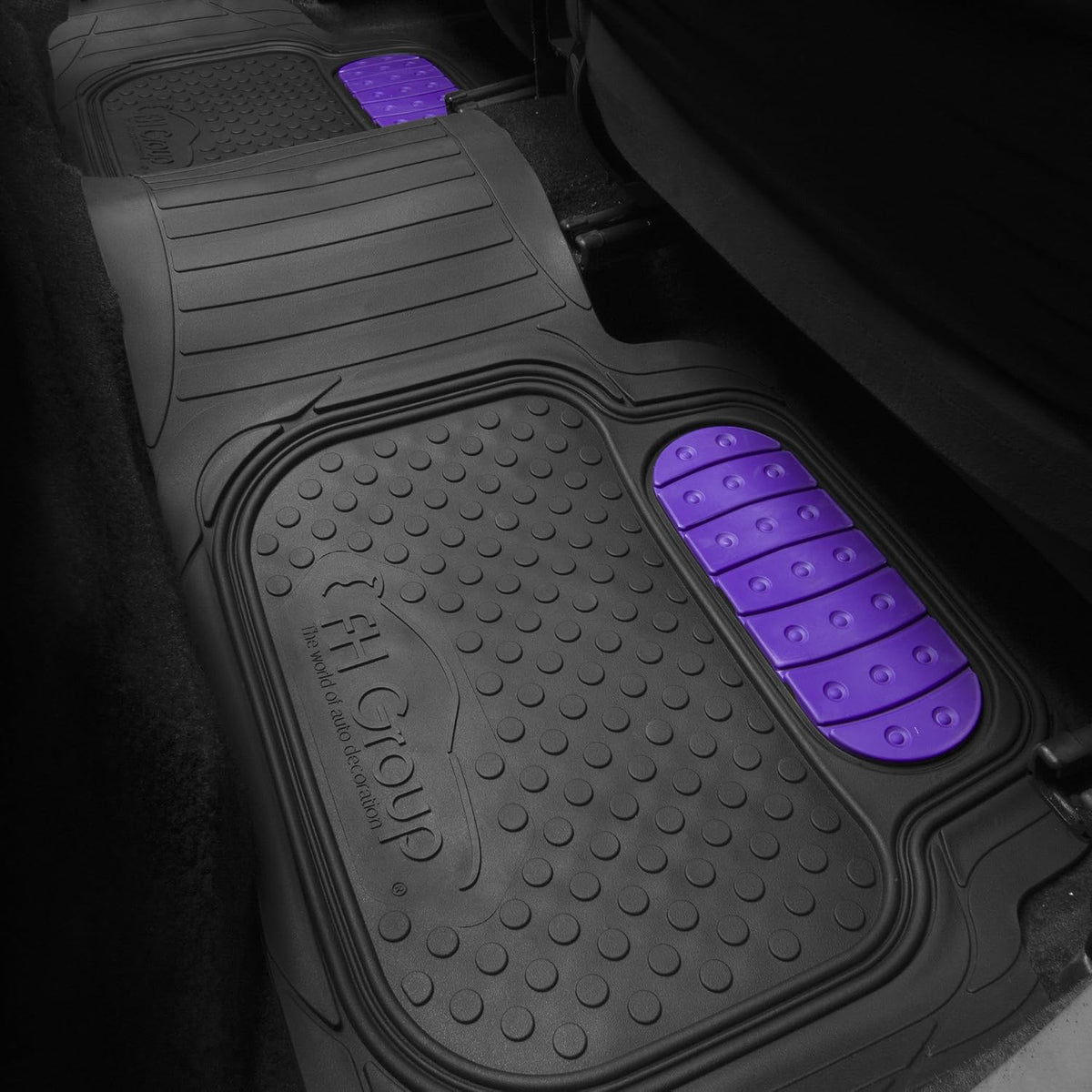 FH Group Car Floor Mats - Heavy-Duty Rubber Floor Mats for Cars, Universal Fit Full Set, Trimmable Automotive Floor Mats, ClimaProof Floor Mats For Most Sedan, SUV, Truck Floor Mats Purple
