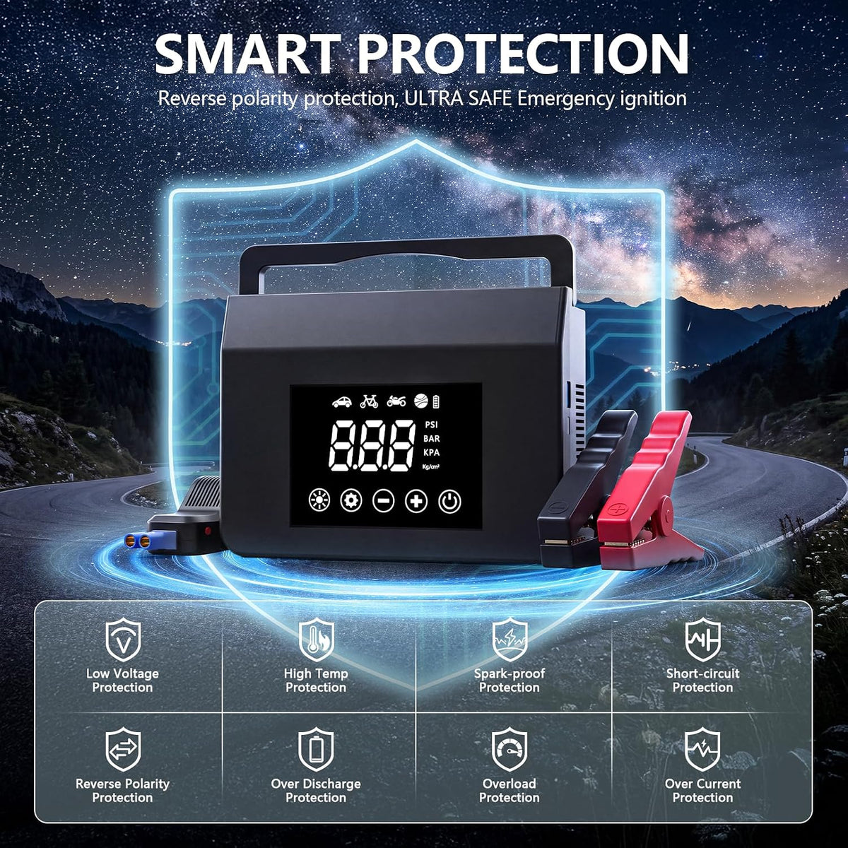 FUNAURORE 4000A Car Battery Jump Starter with Air Compressor 150PSI