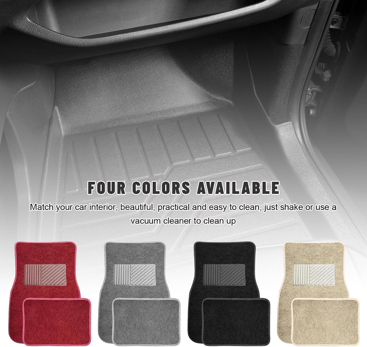 Sun Walker 4 PCS Car Floor Mats, Waterproof Anti-Slip Front & Rear Car Carpets with Driver Heel Pad, All Weather Floor Protective Pads Universal for SUVs Trucks Sedans Vans (Gray)