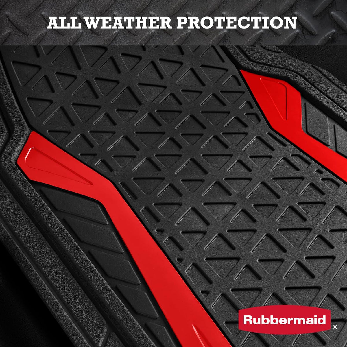 Rubbermaid Car Floor Mats Full Set,Premium Heavy Duty All-Weather Car Mats– Rugged Rubber with Brushed Aluminum Inserts, Universal Trim-to-Fit, Anti-Slip Backing for Cars, SUVs, Trucks & Vans - Red