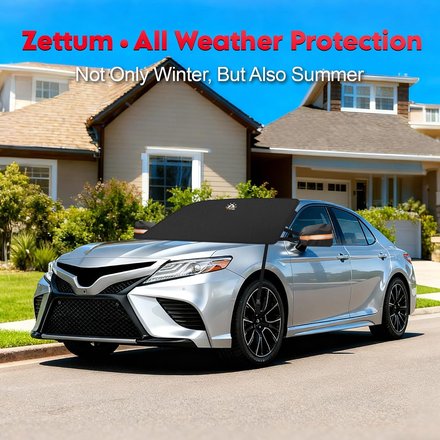 Zettum Car Windshield Cover for Ice and Snow - 600D Windshield Snow Cover with Side Mirror Cover Heavy Duty, Standard Winter Frost Hail Protector for Most Car, Truck, SUV, Van and MPV (70 x 50 Inch)