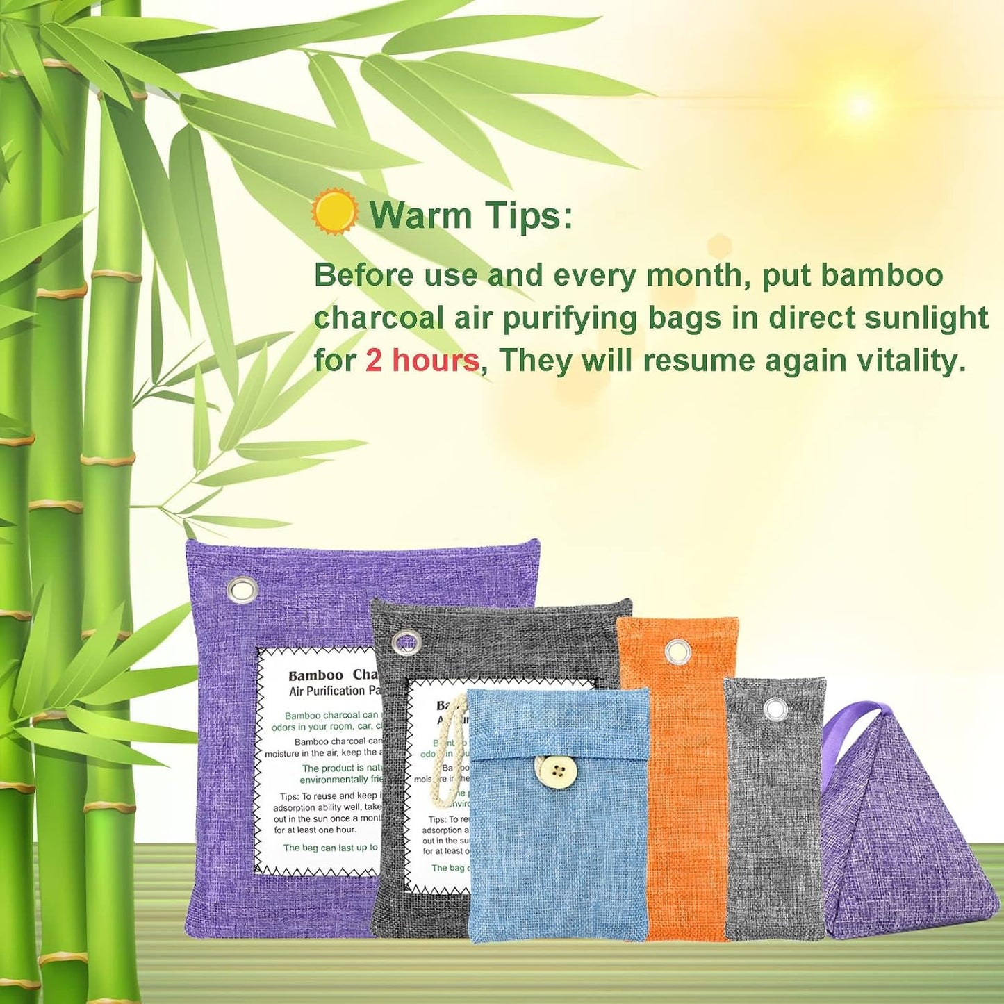 Charcoal Air Purifying Bags 6 Pack×200g Bamboo Charcoal Bags Odor Absorber, for Car Air Fresheners, Odor Eliminator for Home，Shoe Deodorizer - Colorful-Activated Charcoal Odor Absorbers