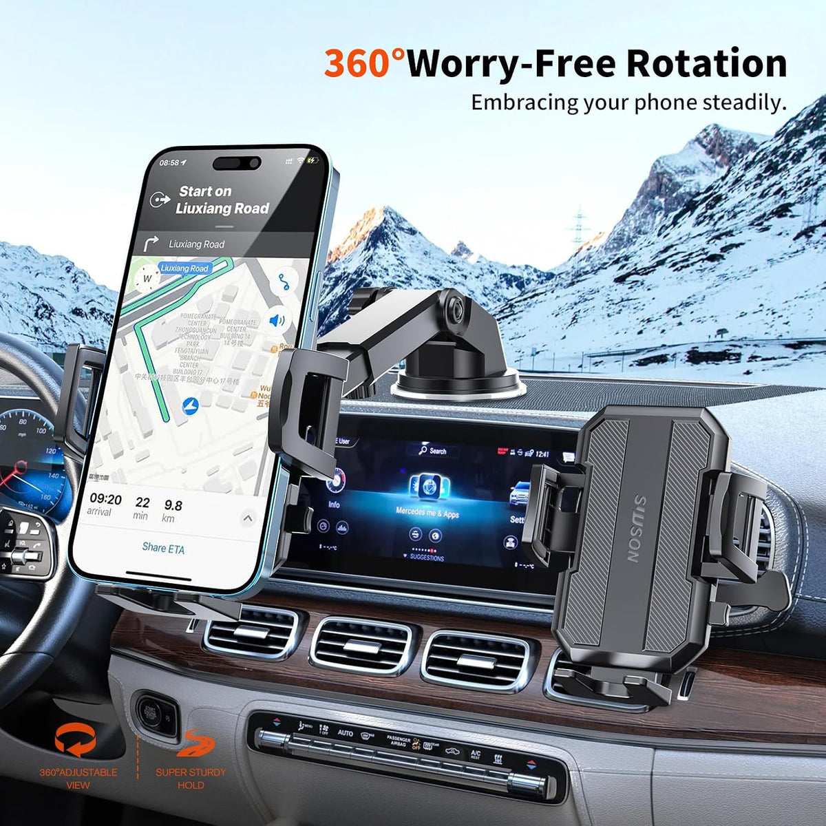 SUUSON Upgraded 3-in-1 Car Phone Holder Mount for Car, Black