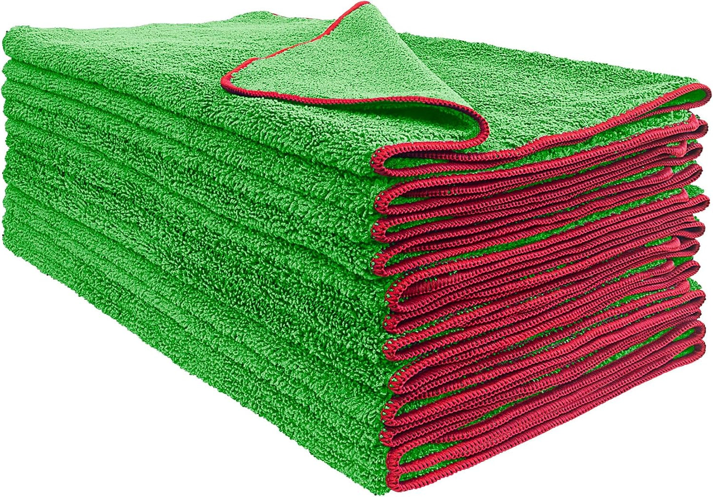 Detailer's Preference Dual Pile 400 GSM Microfiber Towels with Red Trim, All-Purpose Terry Weave Cleaning Cloths for Auto, Home, Boat, Scratch-Free & Reusable, 16x24 Inches, 12-Pack