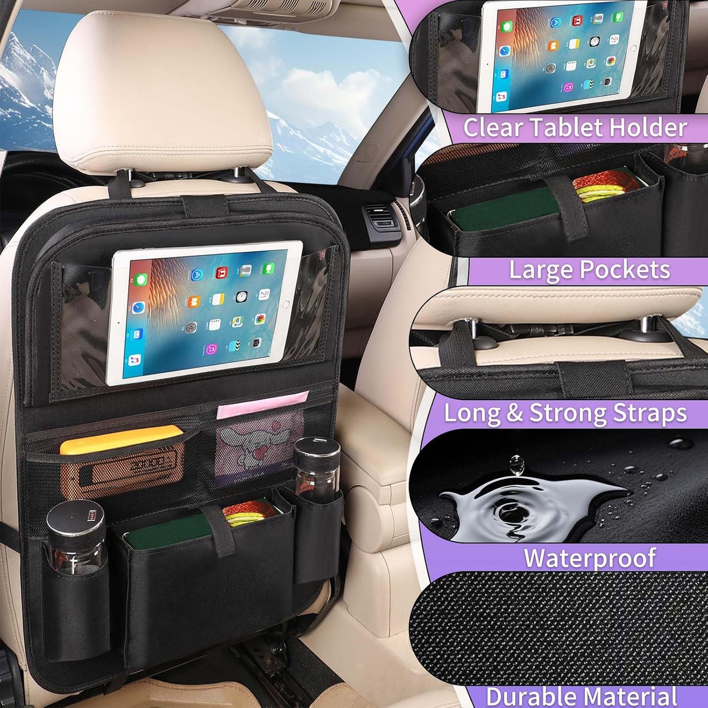 Car BackSeat Organizer,2 Pack for Kids Car Organizer Kick Mats Kick Mats Back Seat Protector with Touch Screen Tablet Holder, for Kids, Car Travel Accessories, (2PACK)