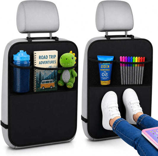 EcoNour Car Kick Mats Back Seat Protector (2 Pack),Car Seat Protector & Backseat Organizer with Storage Pockets for Kids,Waterproof Back Seat Cover for Dirt,Mud & Scratch Protection Travel Accessories