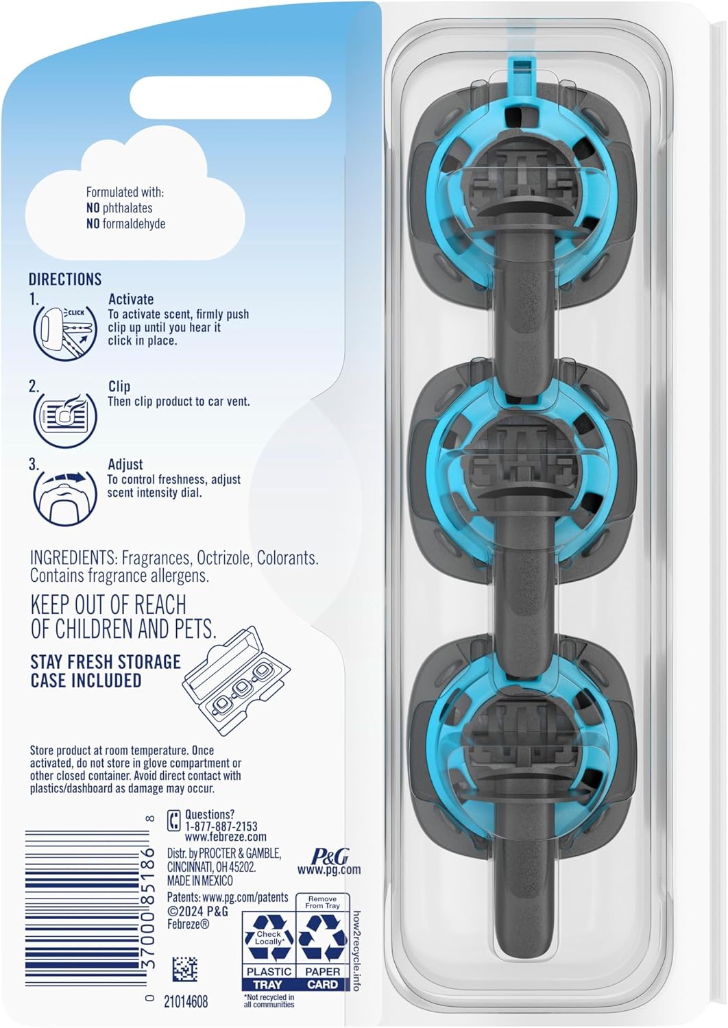 Febreze Car Odor-Fighting Car Freshener Vent Clip Linen &amp; Sky, 0.06 fl oz, 3 Ct Pack of 2