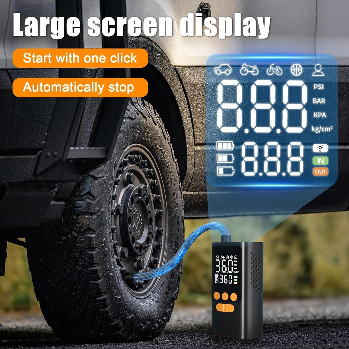 Tire Inflator Portable Air Compressor - Cordless Air Pump for Car Tires - 150PSI &10000 mAh Battery Portable Tire Inflator for Car with Pressure Gauge, Motorcycle, Ball, Mini Tire Pump for Bike