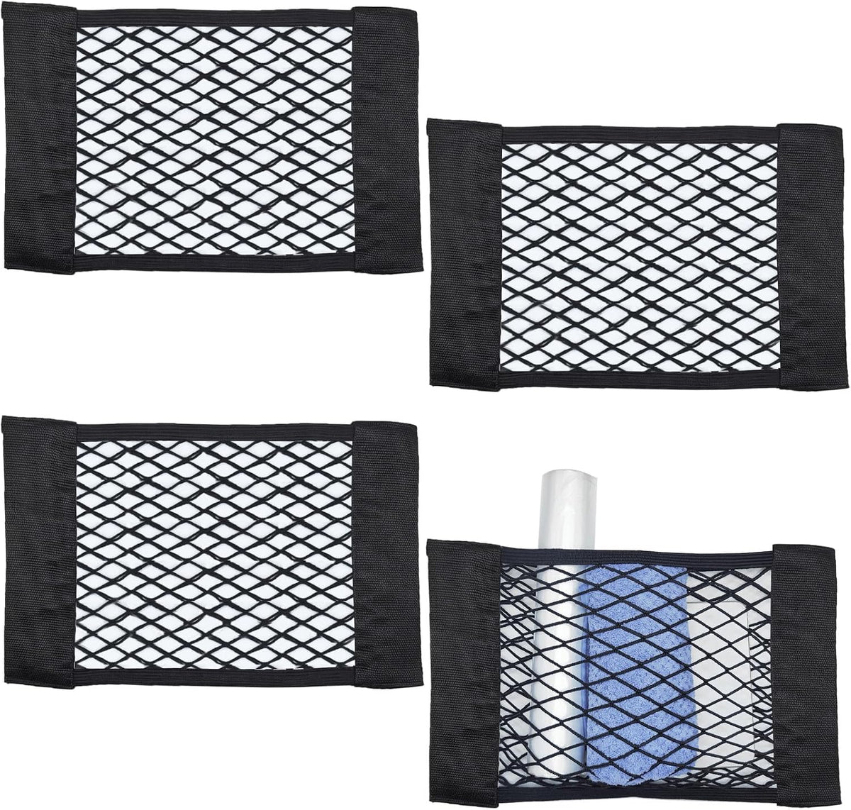 4 PCS RV Cargo Storage Mesh Net, Universal Car Storage Net Pockets, Elastic Stretchable Netting Pocket for SUV, Truck,RV, Camper (4)