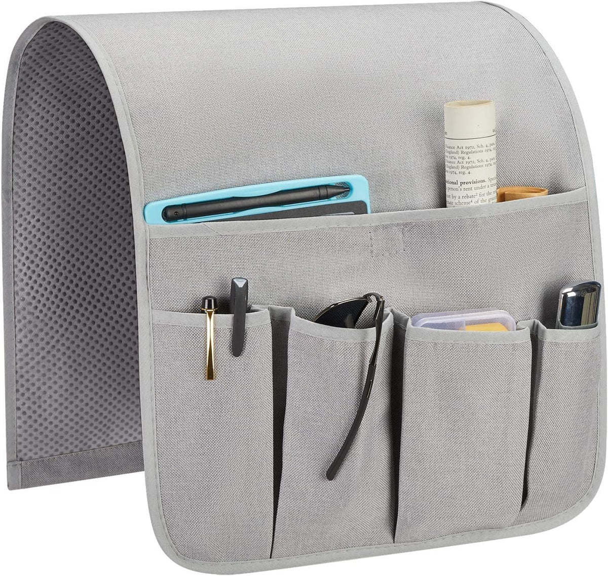 Sofa Armrest Organizer, Remote Control Holder for Recliner Couch, Arm Chair Caddy with 6 Pockets for Magazine, Tablet, Phone, iPad (Silver Gray, W13'' x L33'')