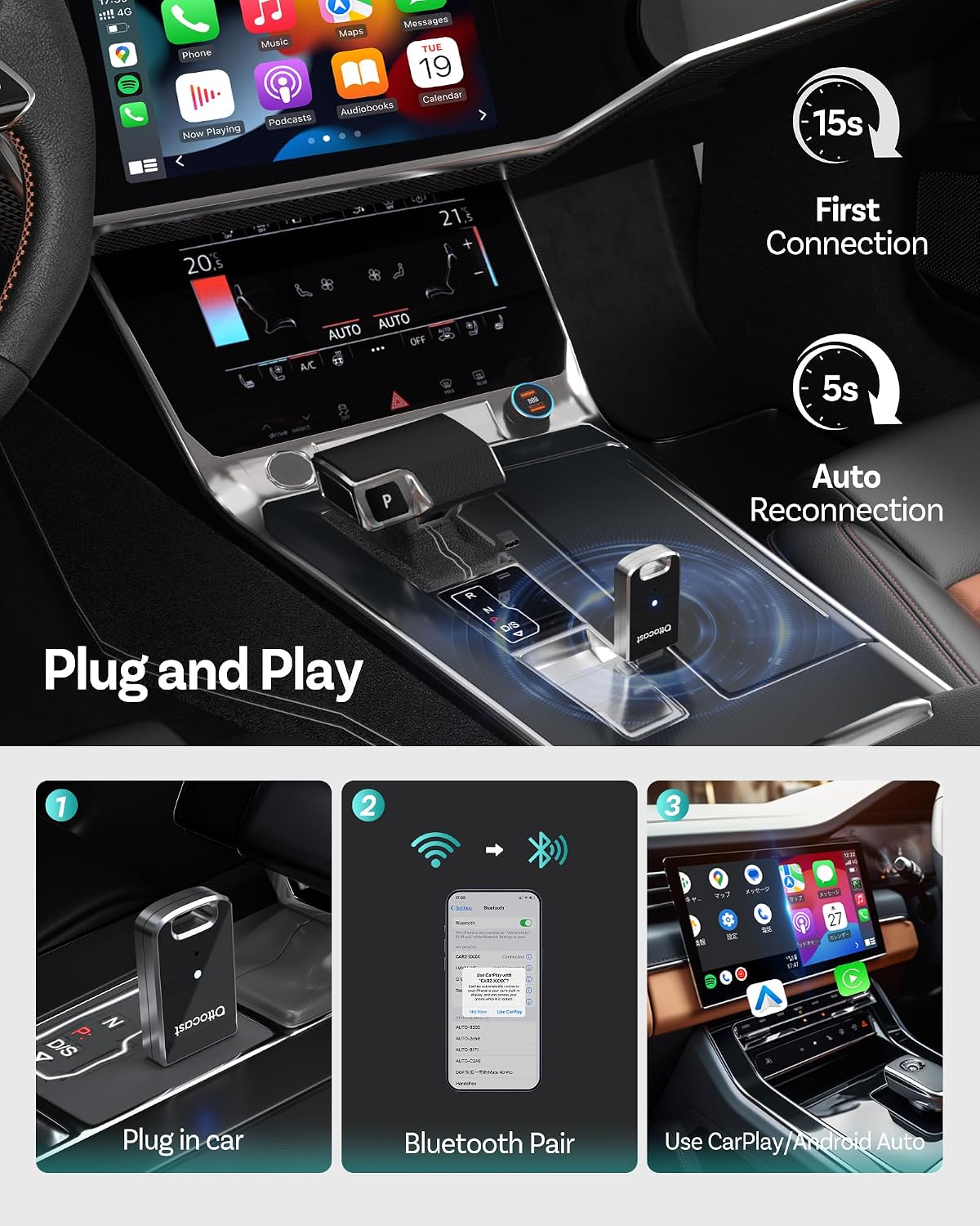 OTTOCAST Mini Edge 2-in-1 Wireless CarPlay & Android Auto Adapter 2026