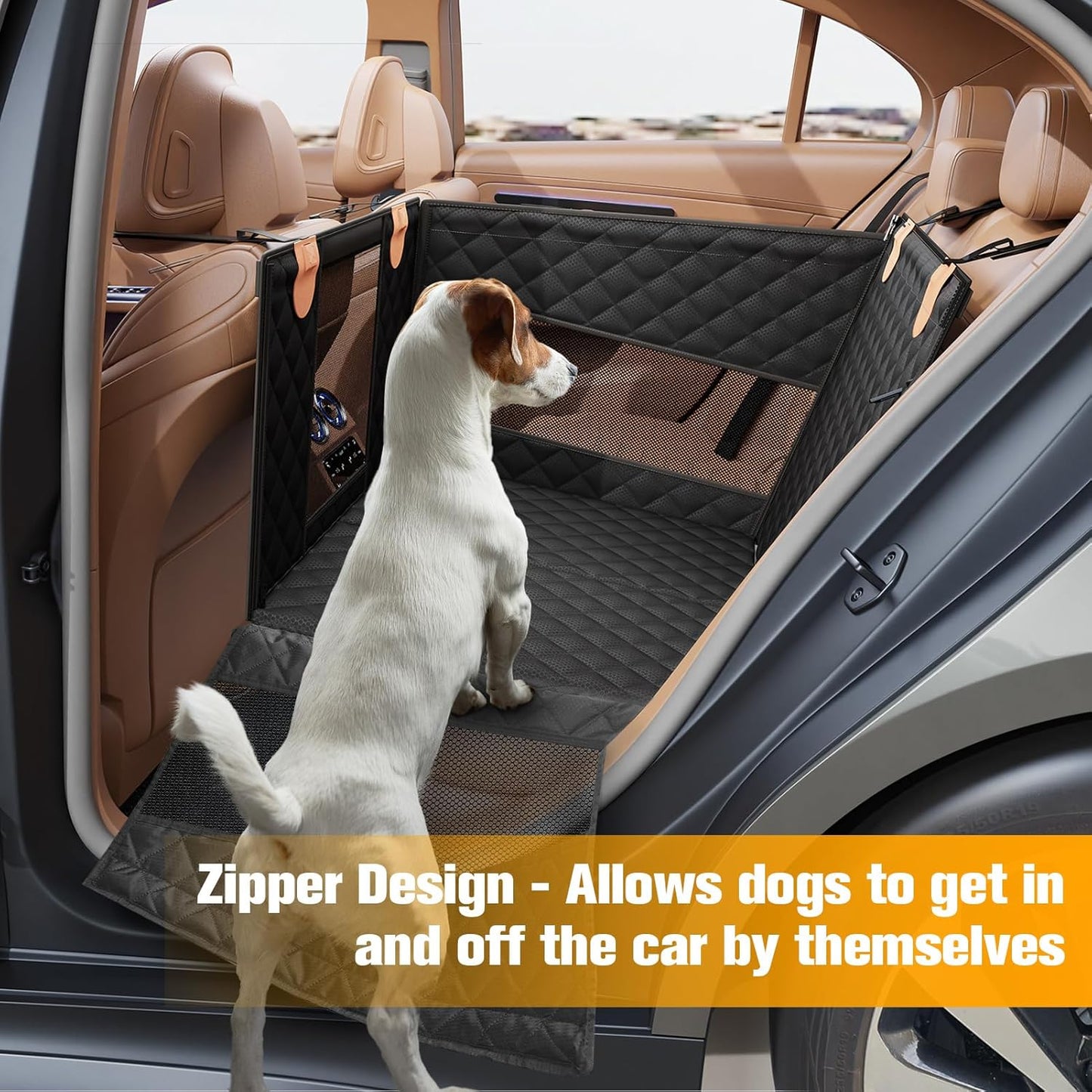 PETICON Large Dog Car Seat, Back Seat Extender for Dogs with 3 Mesh Windows, Waterproof Medium Carseat for Dogs with Hard Bottom, Pet Seat Cover for Cars, Trucks and SUVs