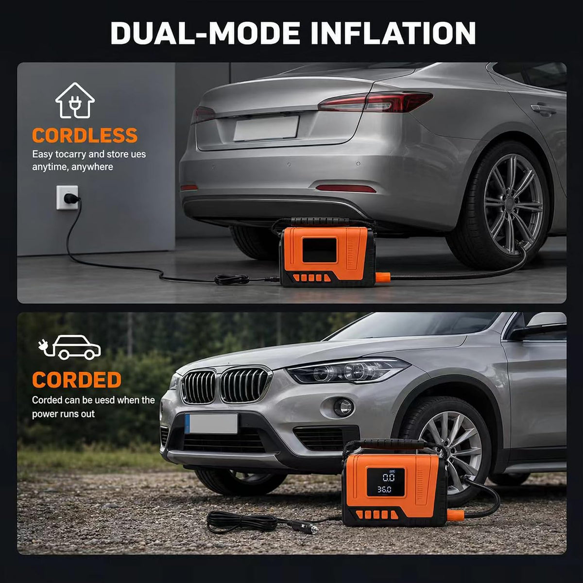 Tire Inflator Portable Air Compressor Pump 150PSI, Tire Pump for Car 12V DC Digital Air Pump with LED Super Bright Light for Bicycle, Motorcycle, Automotive Car Accessories