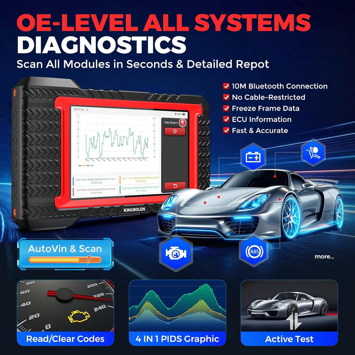 KINGBOLEN K7 Bidirectional Scan Tool 2026 OBD2 Scanner Bluetooth with Lifetime Free Updates, 31+ Resets, Component Matching, All System Diagnostic, CAN FD, FCA AutoAuth, Crankshaft Relearn