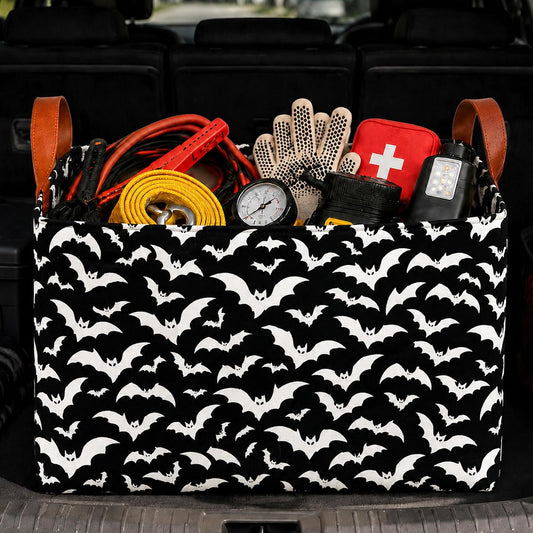 Bat Car Trunk Organizer,20L Collapsible Auto Storage Basket with Handles | Waterproof Soft Storage Chest,Shopping Grocery Bags Rectangle Fabric Bins Storage Box for Car SUV,Bat Gifts for Driver