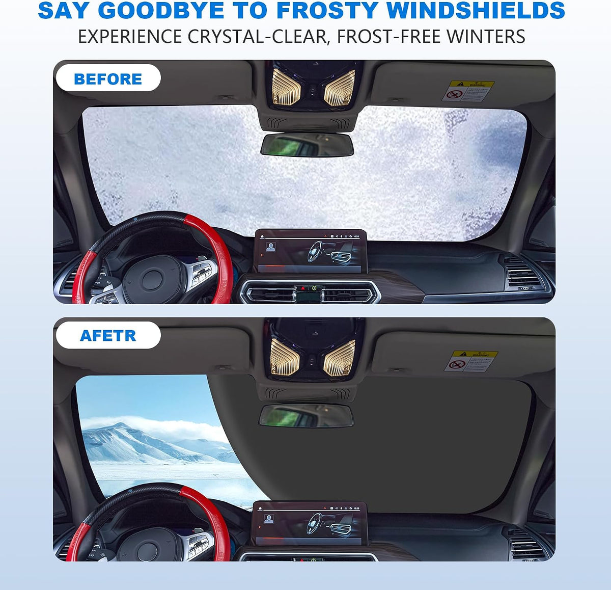 Windshield Cover for Ice and Snow,New Upgraded Heavy Duty Windshield Snow Cover,Extra Large Size (75"x45"),Windproof Winter Frost and Deicing Awning Suitable Fzor Cars, Trucks, SUVs