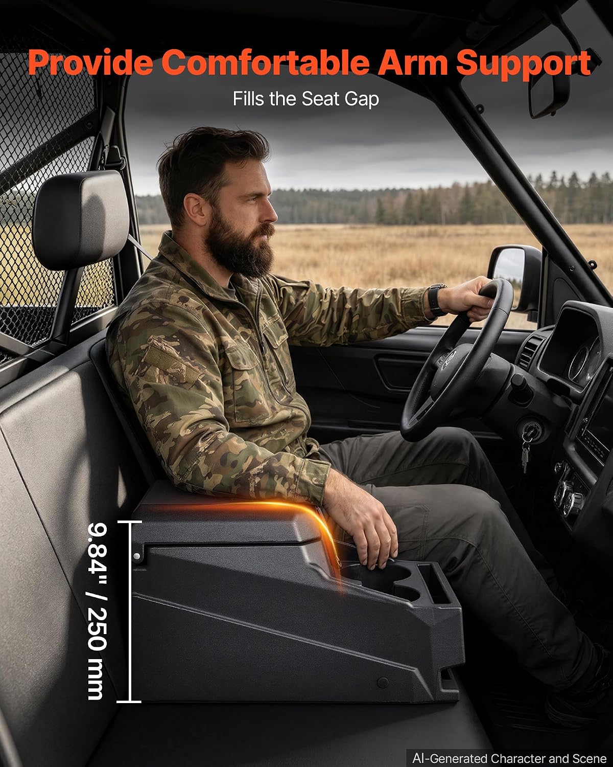 VEVOR UTV Center Console Bench Seat Box Lockable Armrest Storage Box, HDPE Central Console Tools Organizer with Cups and Phone Holder - Compatible with Polaris Ranger & 2017-2026 Can-Am Defender