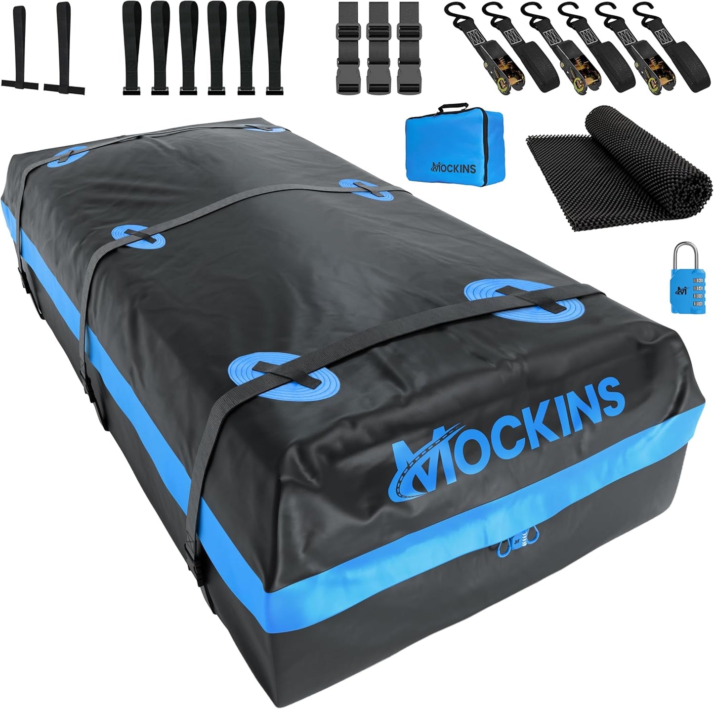 Mockins 35 Cu Ft XL All-Weather Car Rooftop Cargo Carrier Bag 80"x40"x19" | Vehicle Soft-Shell Carriers for Vehicles With or Without Roof Racks | Secure Luggage Bag for Car Roof Storage & Accessories