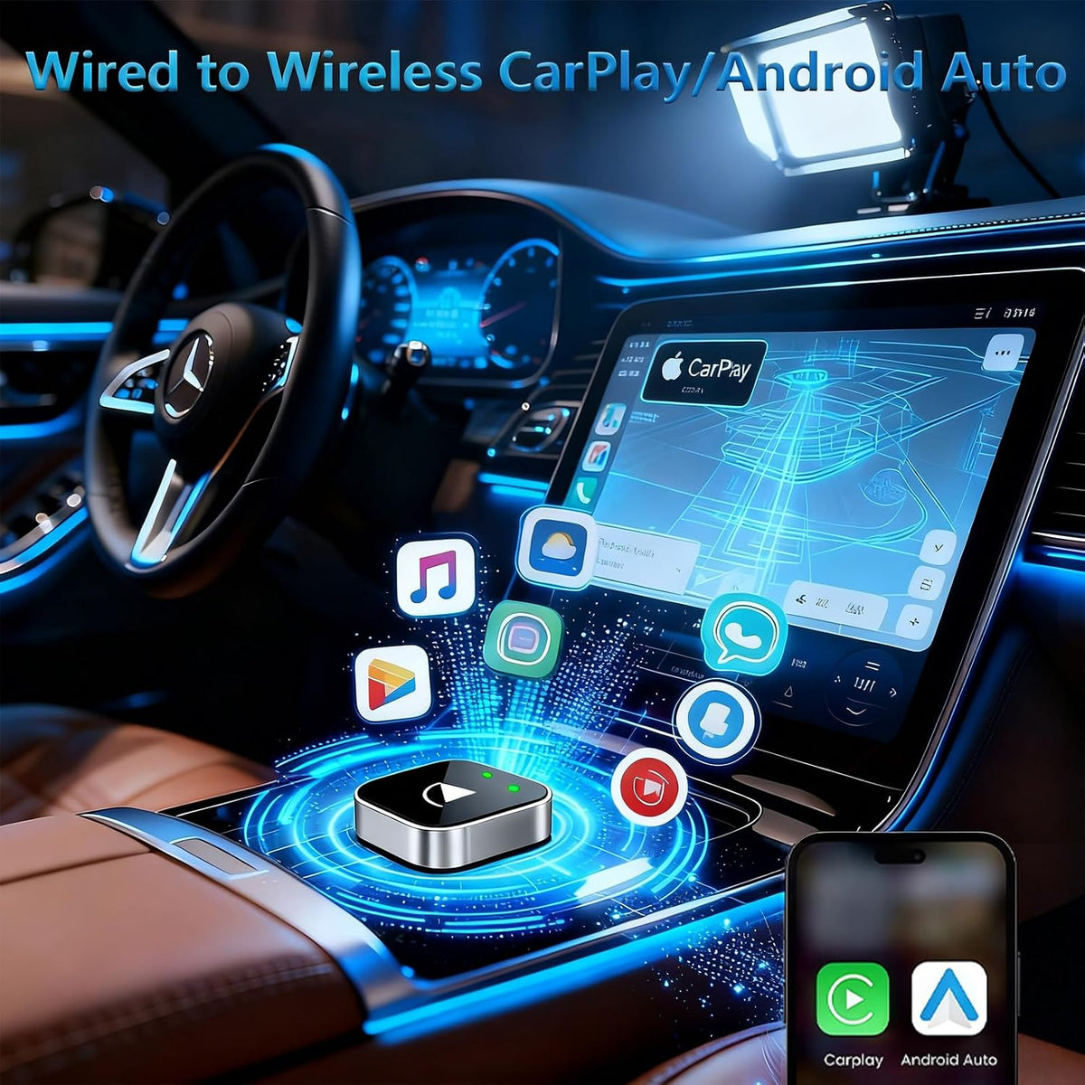 2026 Upgraded Wireless CarPlay Adapter for iPhone & Android Device