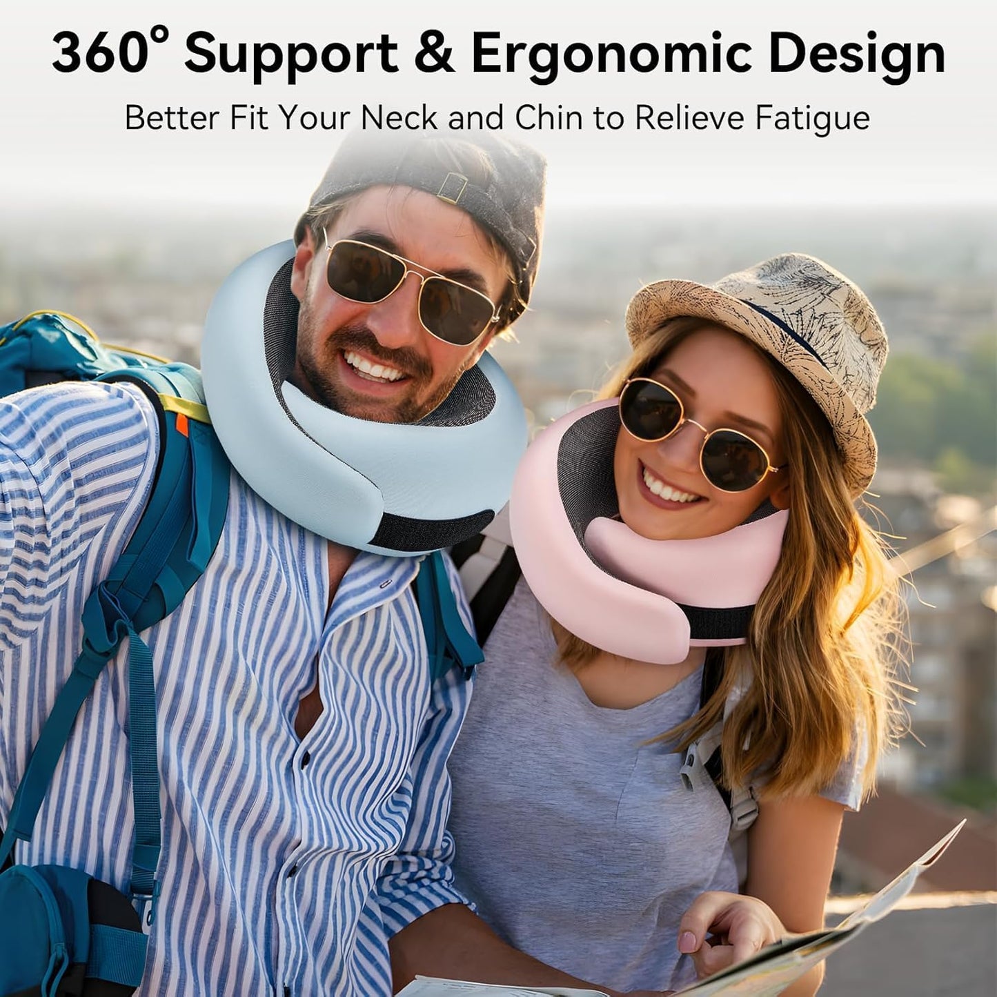 Travel Neck Pillow for Airplanes, Memory Foam Neck Pillow with Ergonomic 360° Support, Compact Design for Plane, Car & Office Travel Essentials, Gray