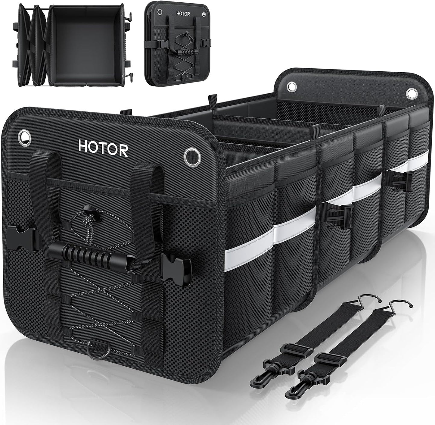 HOTOR Trunk Organizer for SUV – Car Storage Box with Reflective Strips, Collapsible Car Organizer with Large Capacity, Essential Car Accessories for Truck, Van & Sedan, Black, 33.1" x 13.0" x 12.0"