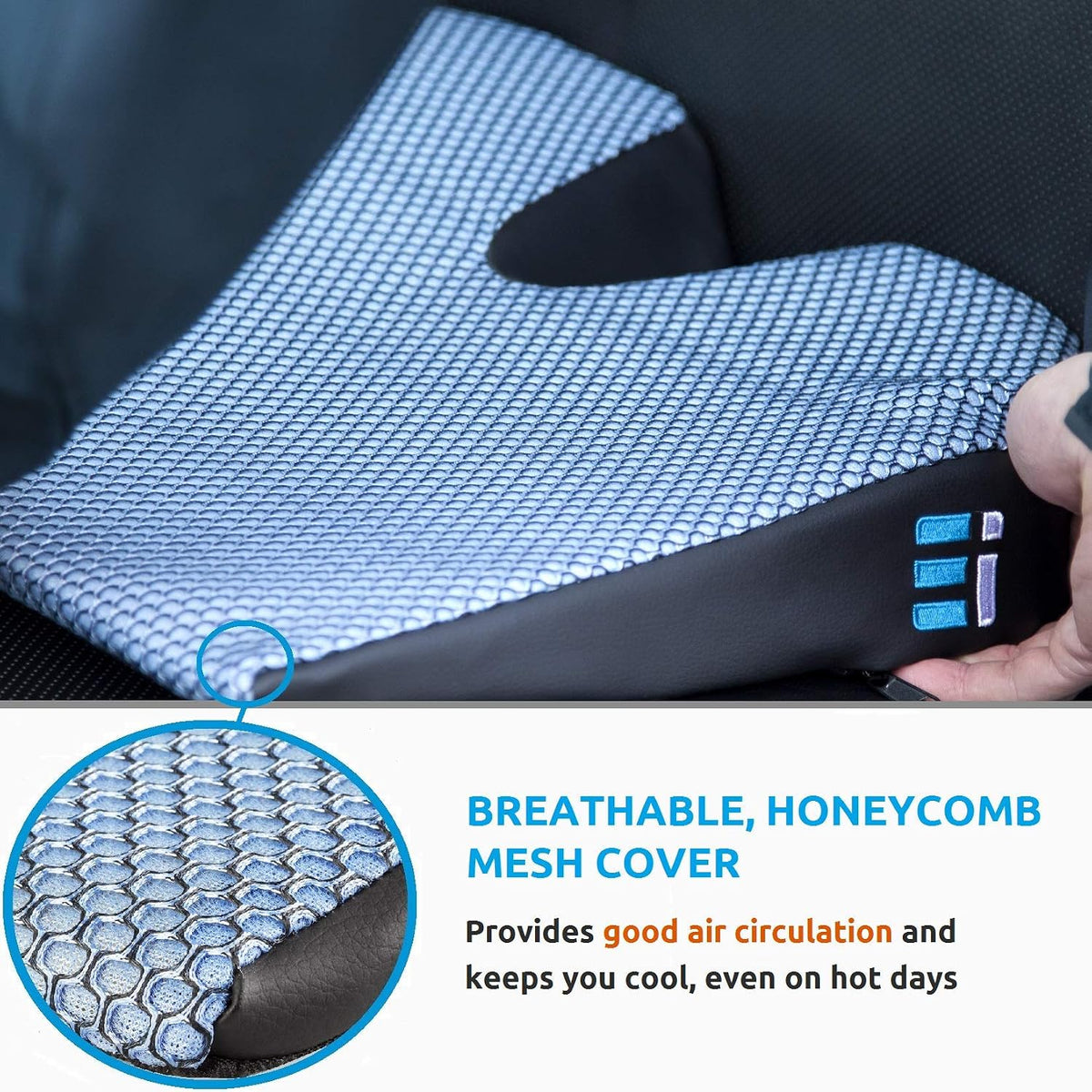 Premium Wedge Car Seat Cushion for Driving - Sciatica Seat Cushion for Car, Office, Home, Back Pain, Hip Support, Sciatica Pain Relief - Ergonomic Non-Slip Memory Foam Driving Pillow 17.5 x 15 x 3.5