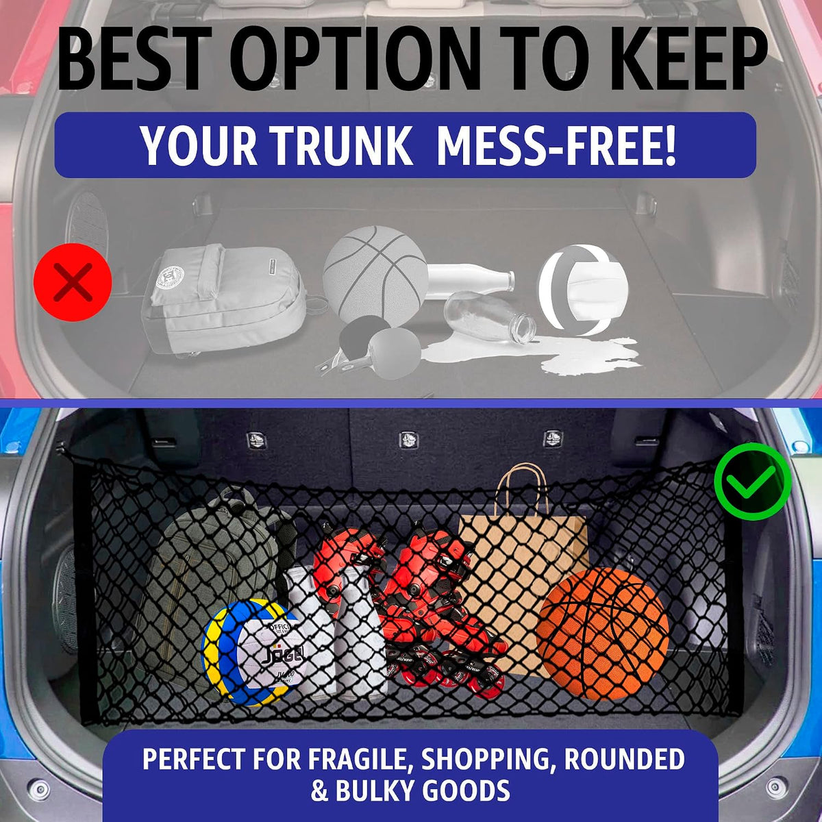 Trunk Envelope Style Mesh Cargo Net for Toyota RAV4 Rav4 Hybrid Prime 2019-2025 - Car Accessories - Premium Trunk Organizer and Storage - Vehicle Carrier Organizer for Toyota RAV4