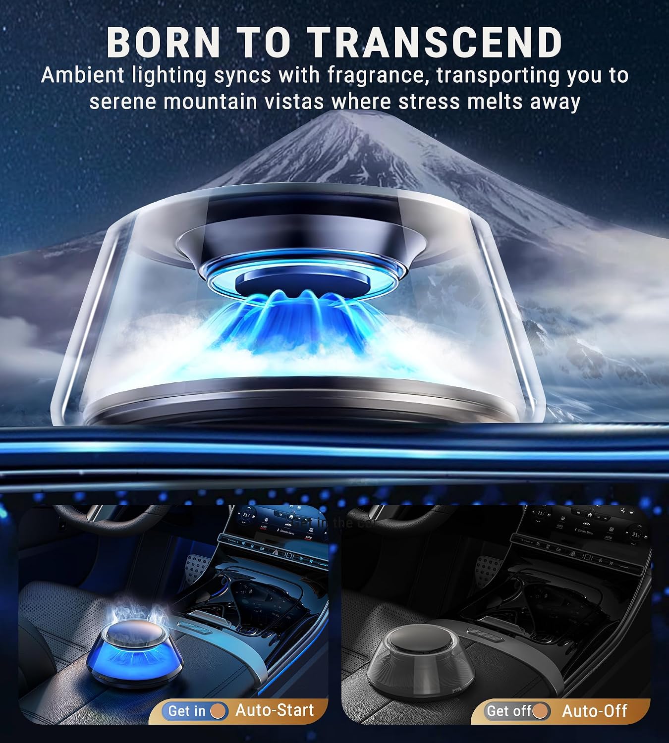 Upgraded Smart Car Air Freshener, Car Diffuser, Fuji Cologne &amp; Pine Forest 5 Mode Ambient Light &amp; Mist Fragrance with Auto On/Off Intensity Adjustable Mist for 6 Months C01 Automotive Diffuser,Premium