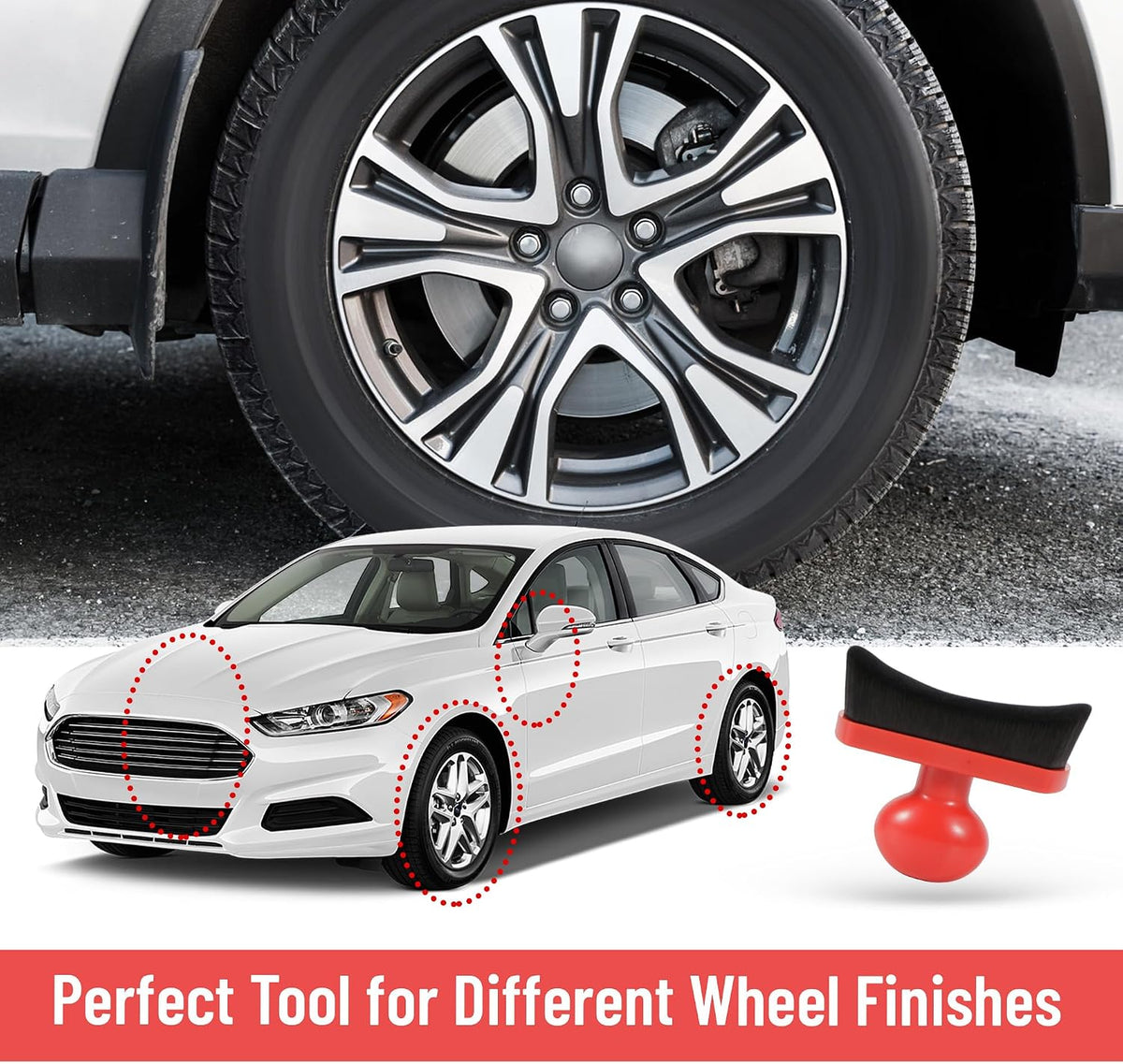 Car Tire Shine Applicator,Vegan Tire Shine Applicator with Curved Brush Head - Large Automotive Tire Dressing Applicator Brush with Storage Stand for Tire Detailing, 3.6 Inch -2pcs (Black&Red)