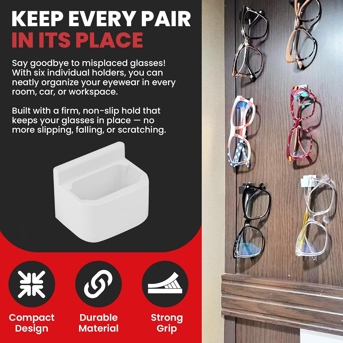 Glasses Keep Sunglass Organizer, Wall Mounted Eyeglass Holder, 8 Pack