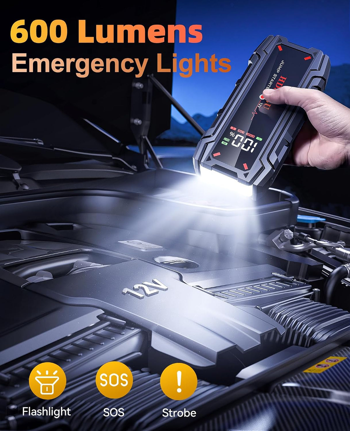 4000A Portable Car Jump Starter, Battery Jump Starter for 8L Gas & 6L Diesel Engines, 10 Safety Protections, 12V Jump Box with Jumper Cable, LED Light, 2.0" LCD Display for Trucks SUV RVs Boats