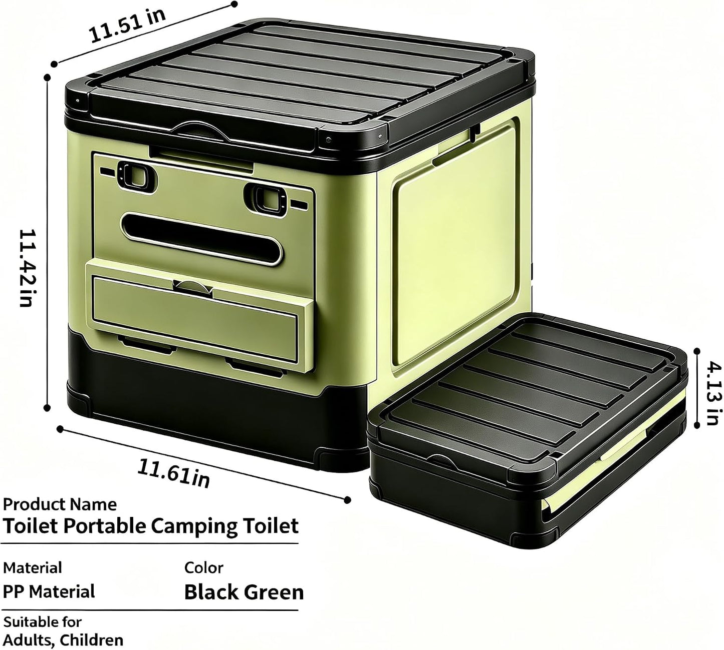 Collapsible Portable Toilet for Camping,Portable Travel Folding Toilet with Lid and Paper Holder,Compact Travel Potty for Cars, Trucks, RVs, Hiking and Outdoor Use (Green)