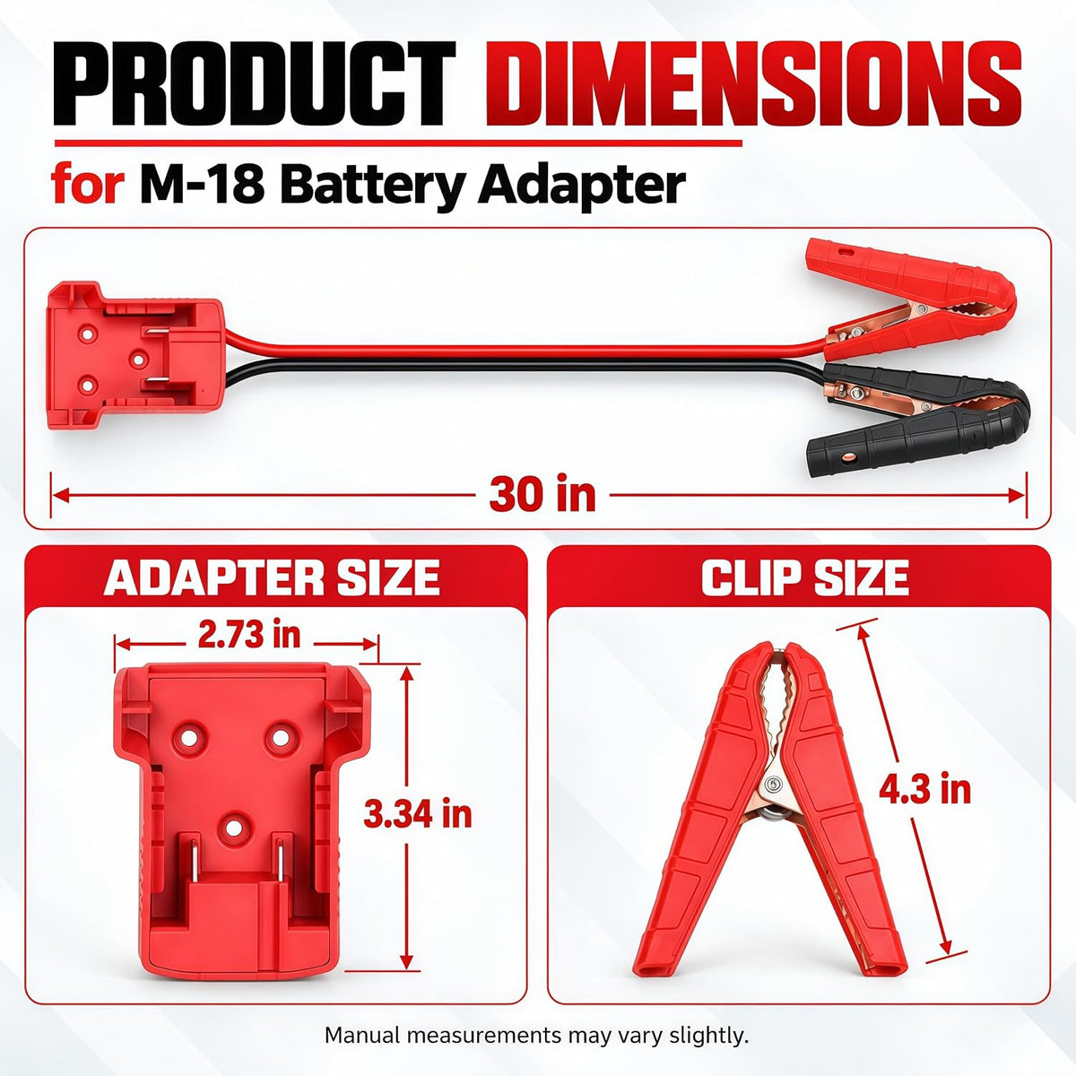 Jumper Cables Adapter for Milwauk*ee 18V Battery with Alligator Clips