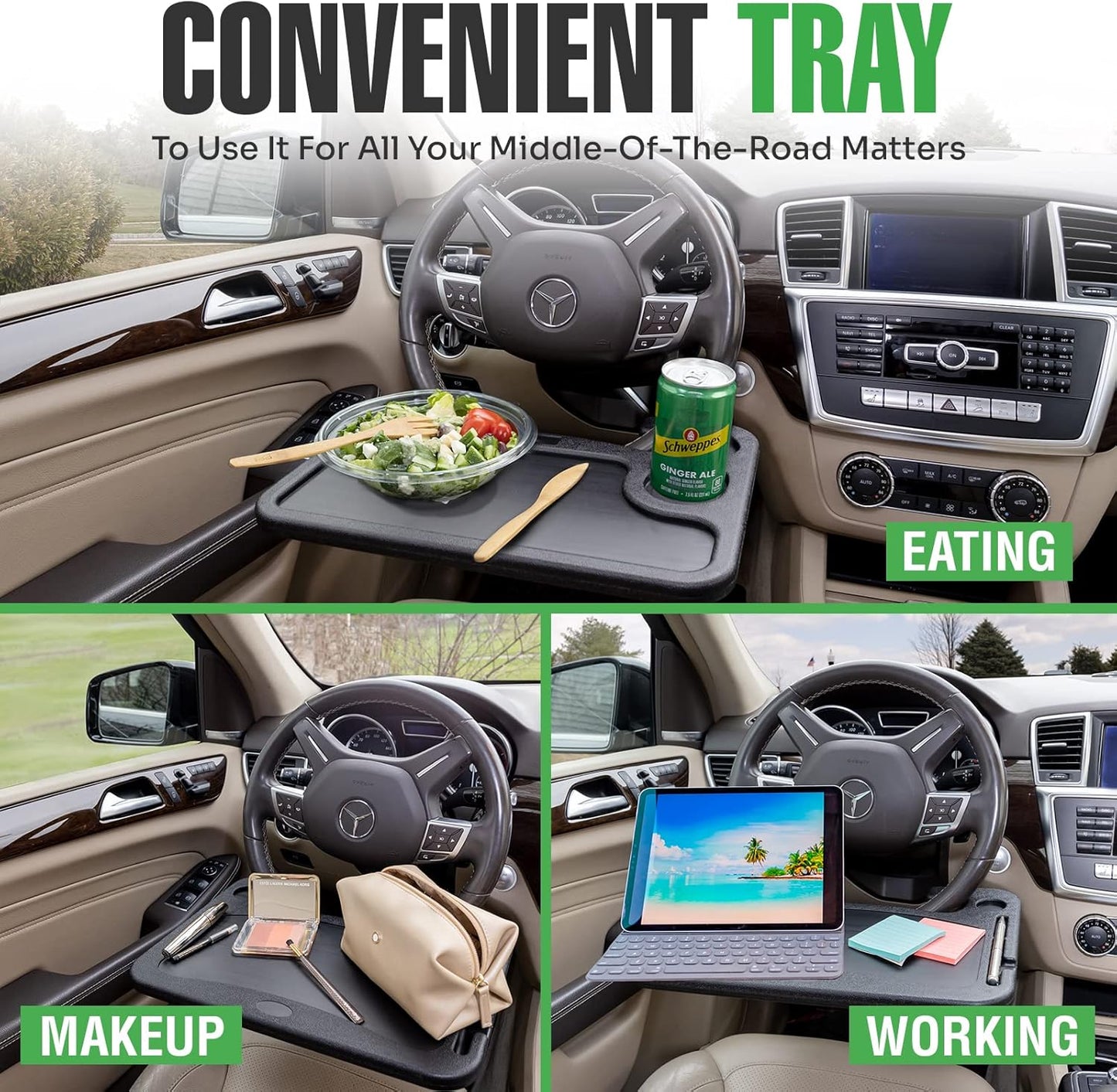 lebogner Bling Steering Wheel Tray, Car Food Trays for Eating, Laptop, Tablet, iPad Or Notebook, Hook On Auto Steering Wheel Desk Table, Fits Most Vehicles, Car Accessories, Black with Rhinestones