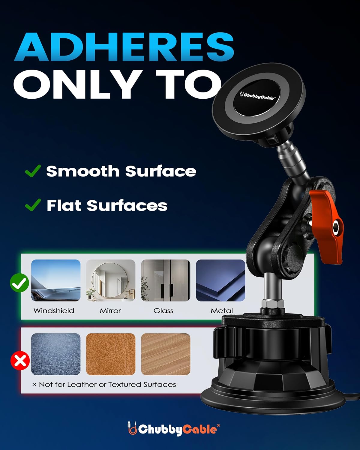 chubbycable ChubbyGrip Magnetic Car Phone Mount with Heavy-Duty Suction Cup