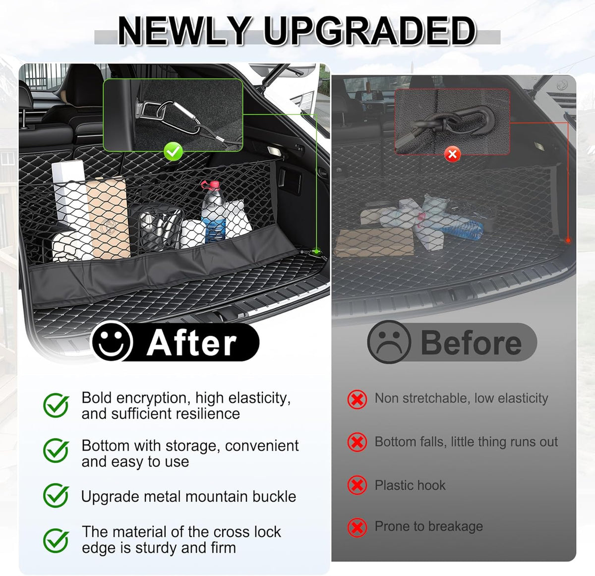 Amiss Truck Bed Cargo Net with Bottom Organizer, Compatible with 2024 2025 2026 Chevy Traverse, Portable Storage for Pickup Cargo and Heavy Duty Hook, Exterior Accessories for Car SUV Truck