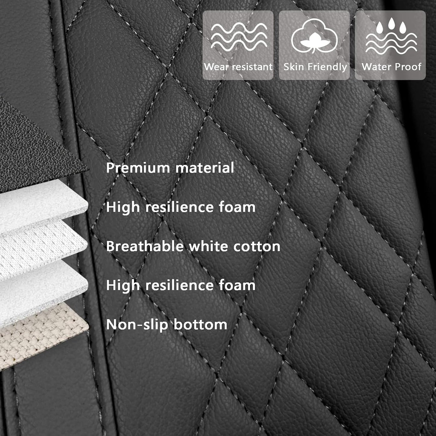 SanQing PU Leather Car Back Seat Covers - Universal Protector for Seat Bottoms - Works with 90% Vehicles (Sedan SUV Truck Mini Van) - Anti-Slip (Black Rear)