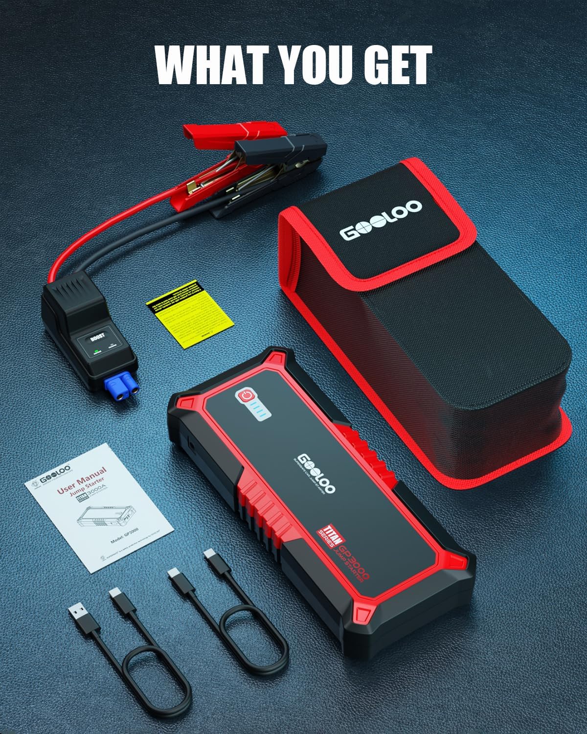 GOOLOO GP3000 Jump Starter, 3000A Peak Car Starter (9L Gas or 7L Diesel)
