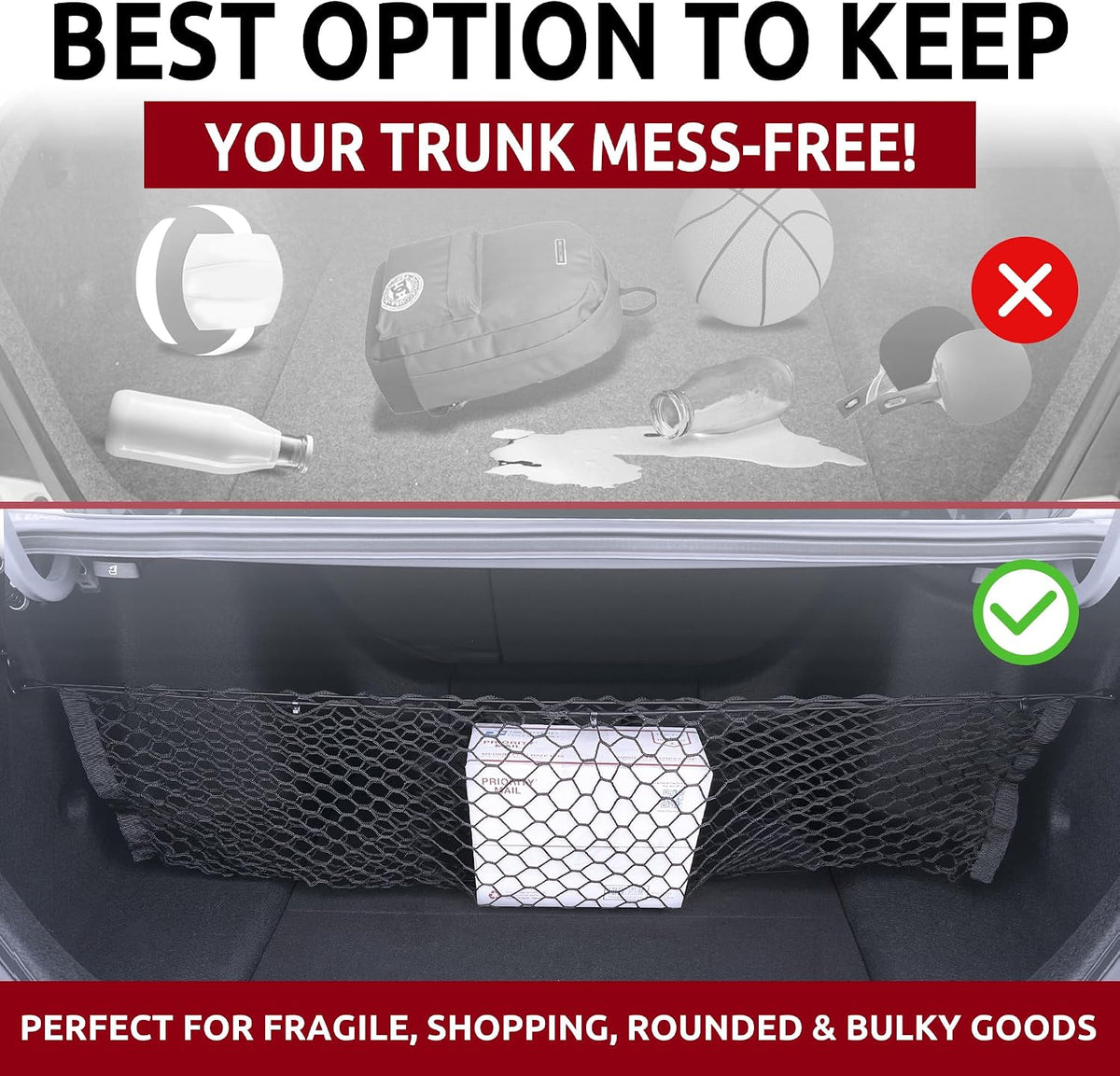 Envelope Style Automotive Elastic Trunk Mesh Cargo Net for Honda Accord 2023-2026 - Premium Trunk Organizer and Storage - Luggage Net for Sedan - Best Car Organizer for Honda Accord Hybrid