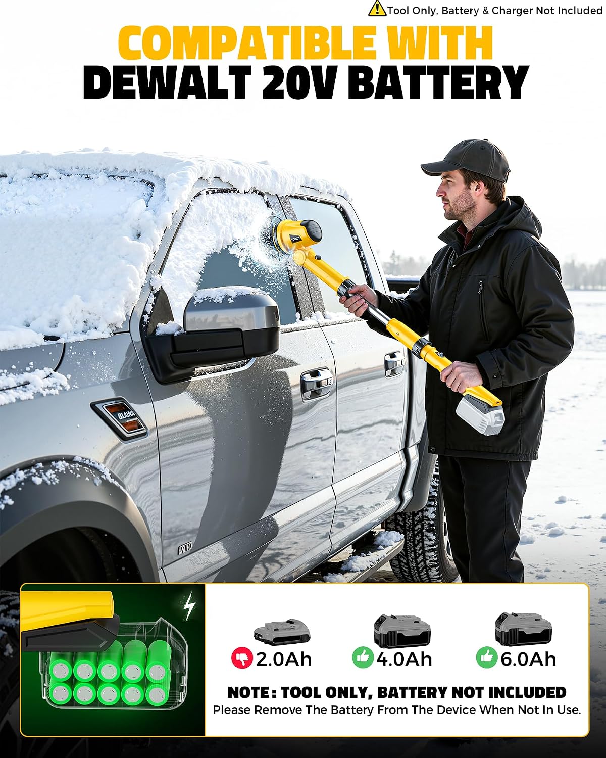 Ecarke Electric Ice Scraper Compatible with Dewalt 20V Battery, 2000RPM High-Speed 45° Head Adjust, 30'' Adjustable Handle Car Window Windshield Scraper for Ice & Snow, Tool Only Battery Not Included