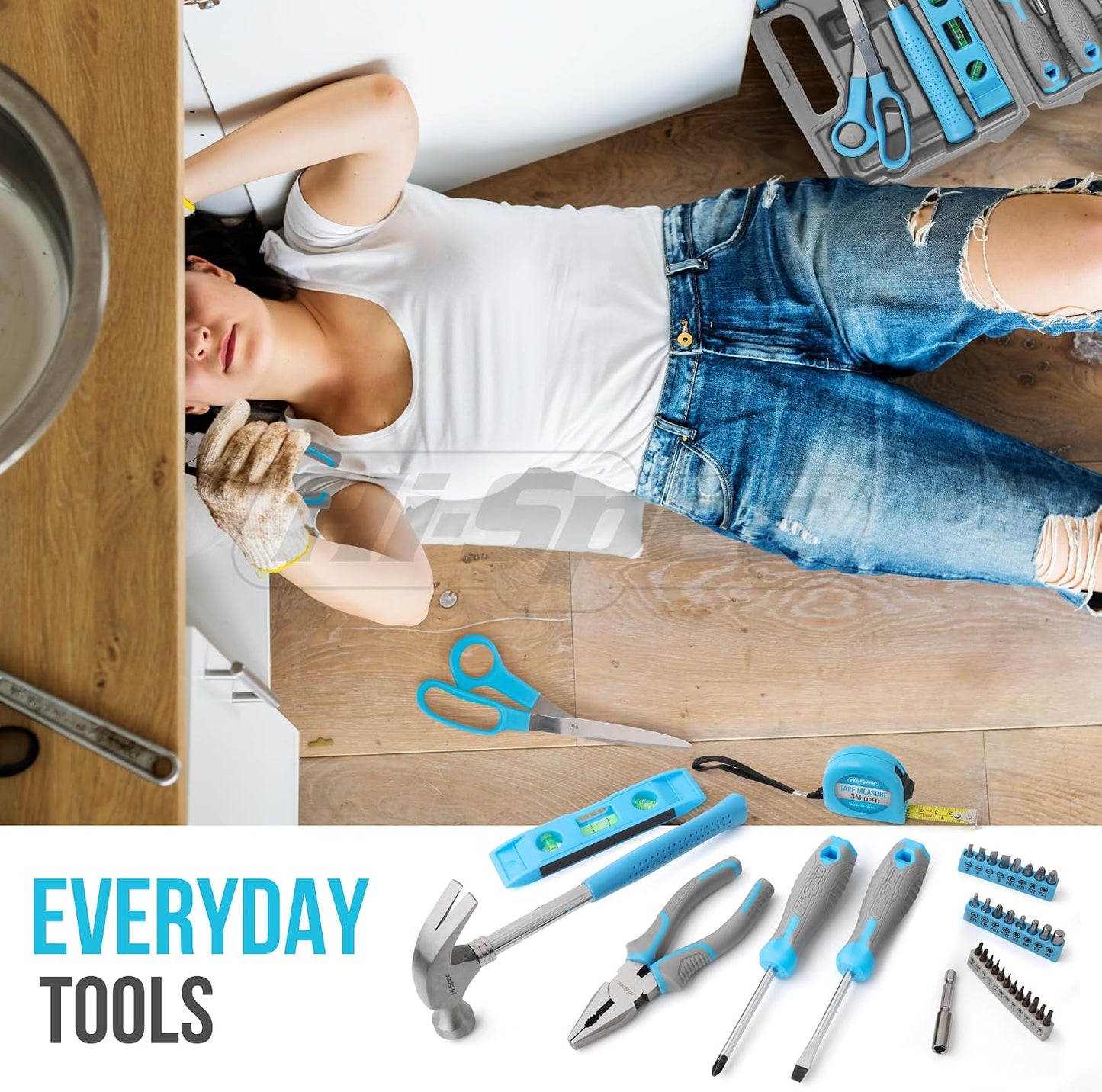 Hi-Spec Tool Set, Blue Household Starter Set with Tool Box, Car ToolKit, Tools for Home Office Dorm Room Essentials, Easy to Carry and Store