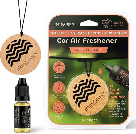 Car Air Freshener, No More Hanging Air Fresheners That Fades Quickly, Control Car Scent & Strength, Refresh Good Smells w/Long Lasting Drops from USA Made Oils Para Carro (Mango Pitaya)